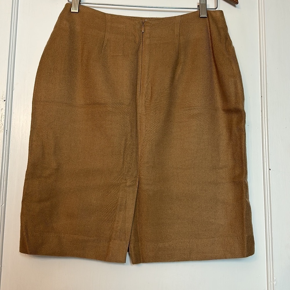 90s Minimalist Camel Pencil Skirt | Embroidered Quiet Luxury Office Capsule - Picture 4 of 9